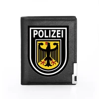 men wallet leather german police badge printing billfold slim credit cardid holders inserts money bag male pocket short purses