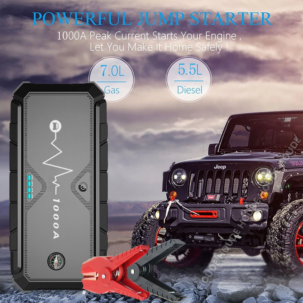 1000A Jumpstarter Portable With Compass 18000mAh Portable Jumpstart With Two USB Ports Jumpstarter For Cars Jump Starter Start