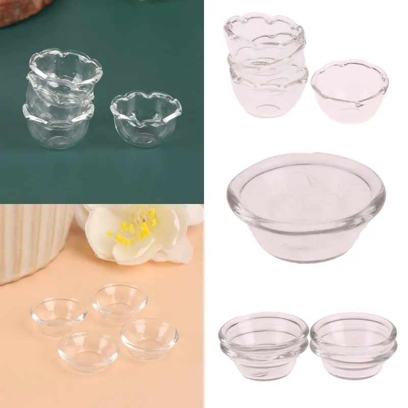 

4Pcs 1:12 Dollhouse Miniature Glass Fruit Bowl Salad Bowl Glass Dish Tableware Mini Soup Plate Kitchen Accessories