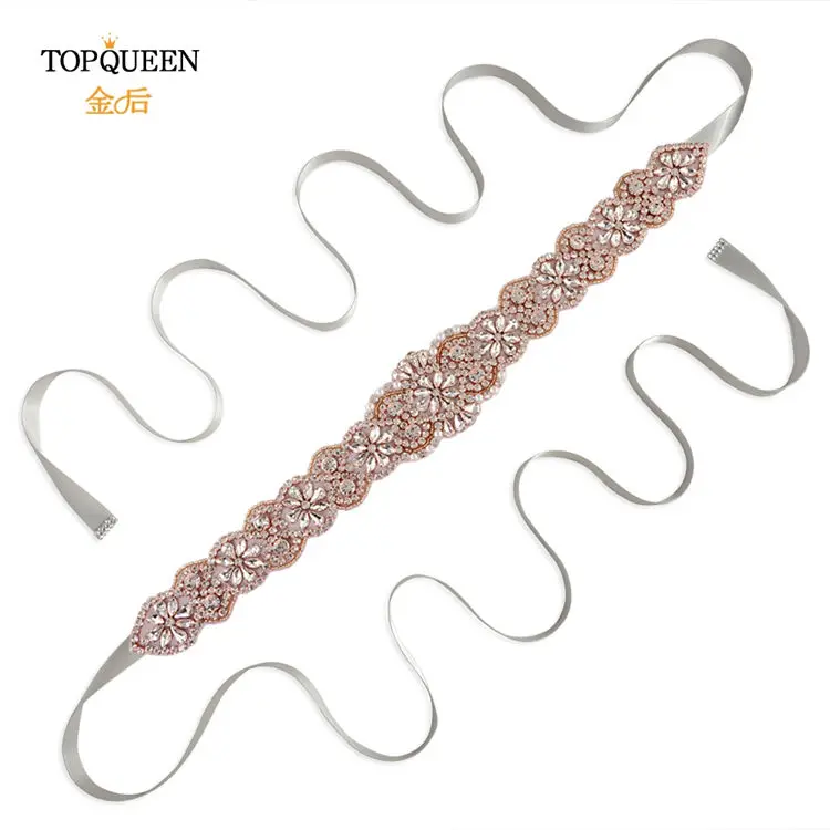 gray TOPQUEEN S161B-RG, розовое золото, свадебный пояс, стразы, стразы, пояс для свадебного платья - Цвет: gray
