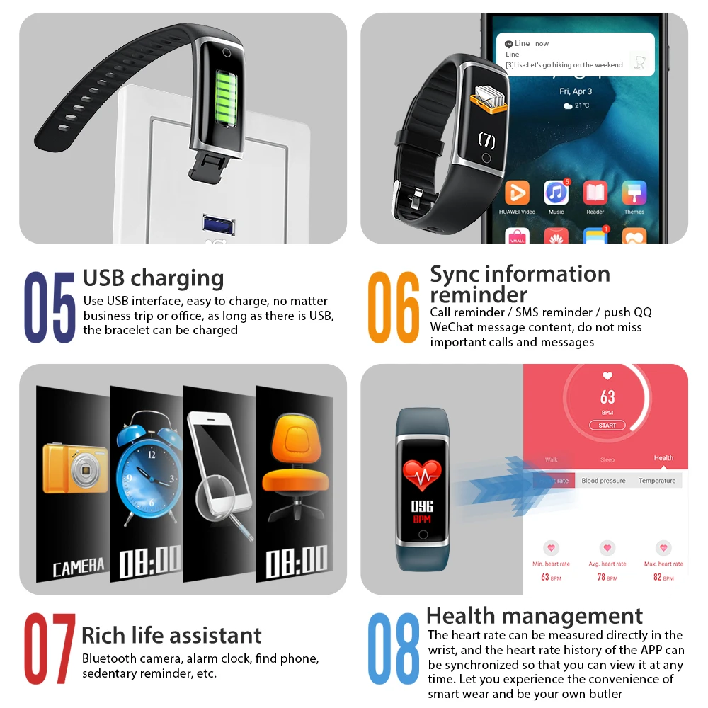 M9 3D цветной экран в реальном времени температура тела умный Браслет фитнес