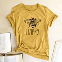 2021 happy printed bee kind women t shirt o neck short sleeve casual shirts woman ladies summer graphic tees tops clothes