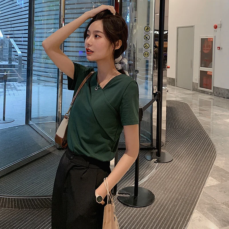 Женская хлопковая футболка с коротким рукавом повседневный облегающий Топ