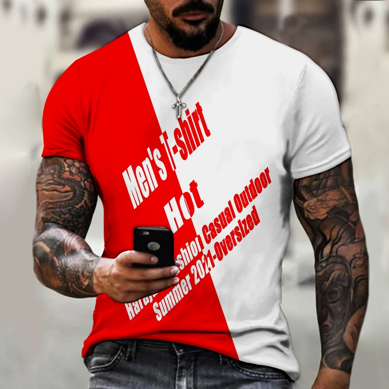 

European and American fashion 3D printing T-shirt men's T-shirt casual short-sleeved two-color hip-hop street round neck top