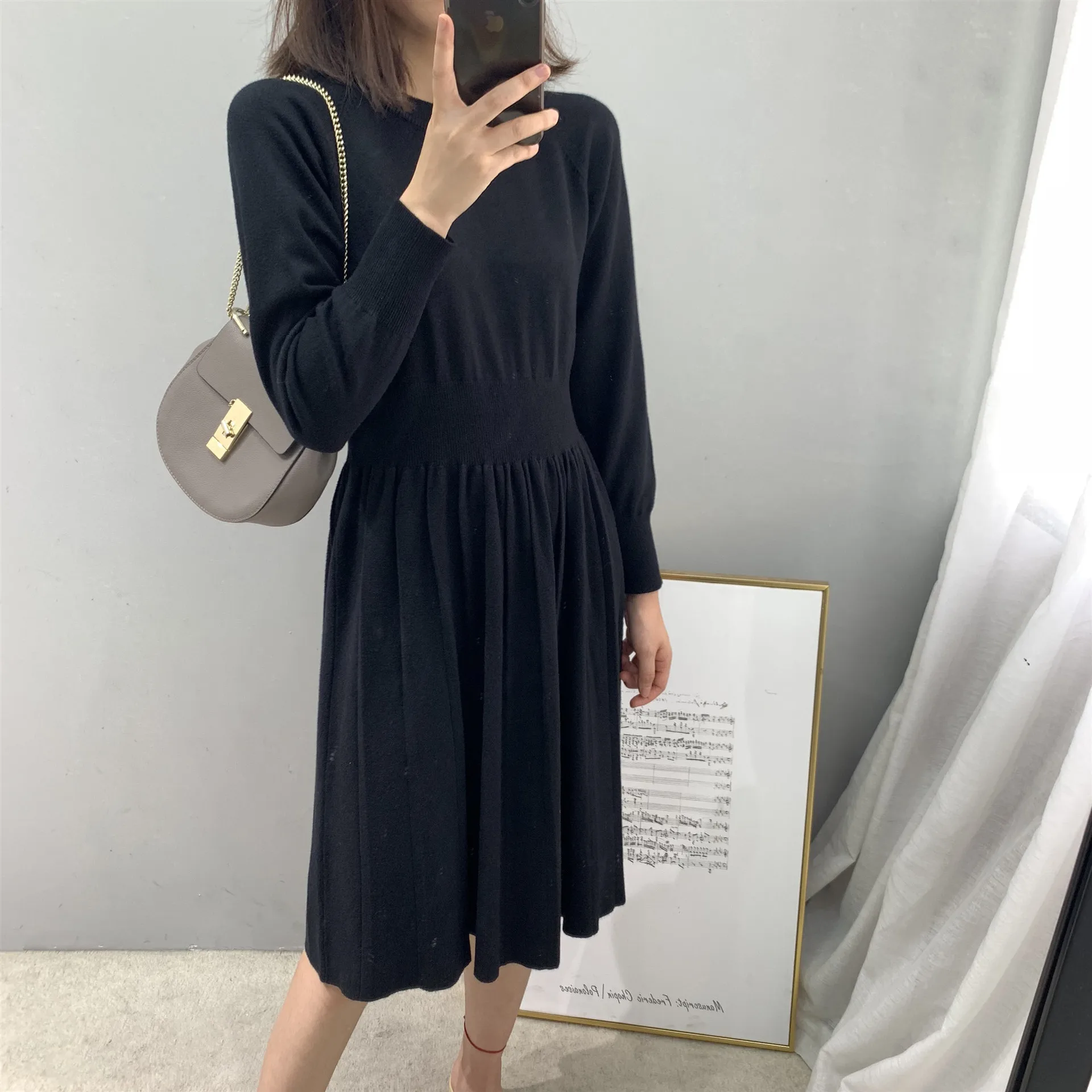

Sweater Dress Elegant New Autumn and Winter Women Slim Long-sleeve Mid-long Knit Dresses Female Pullover Dress NS1374