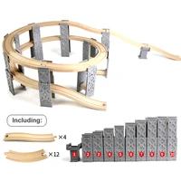 26pcs wood railway tracks accessories plastic spiral wooden train tracks with bridge piers educational toys for children gift