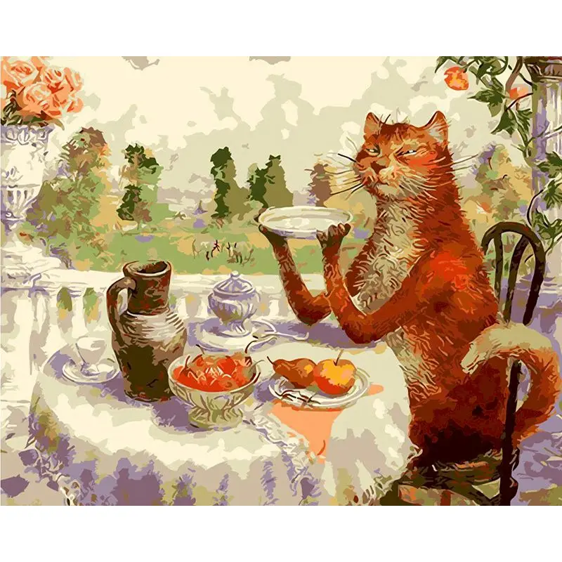 

SELILALI Painting By Numbers Kits Home Decoration Wall Art Picture Having Dinner Cat Paint By Number Draw On Canvas Diy Gift
