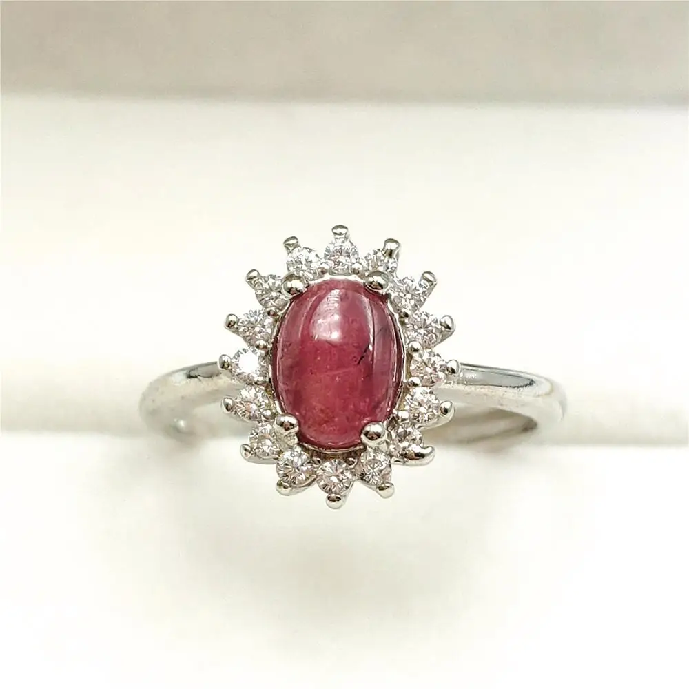 Подлинное натуральное красное розовое турмалиновое овальное кольцо с