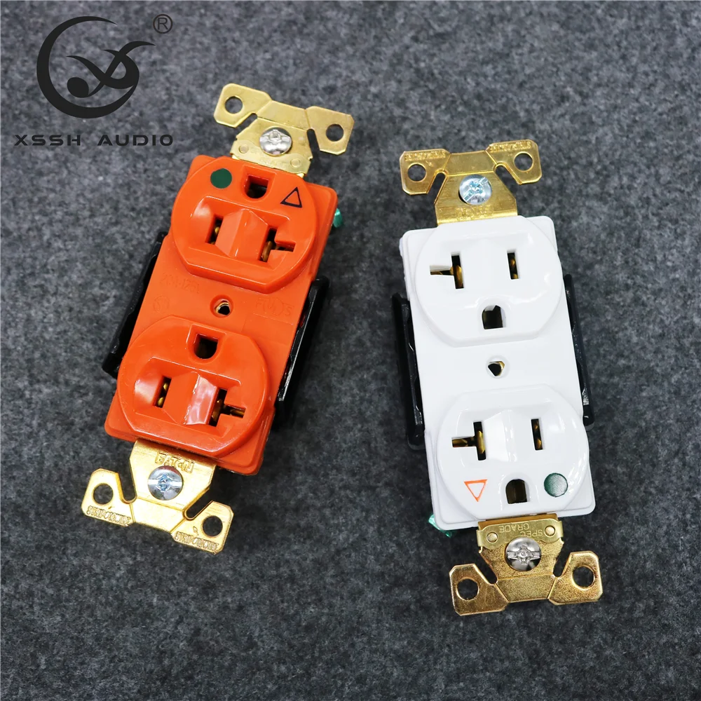 

Электрическая розетка HIFI XSSH с покрытием из чистой меди Gold 20A 125V, изолированная, заземленная, больничная, двусторонняя розетка US 3pin, электриче...