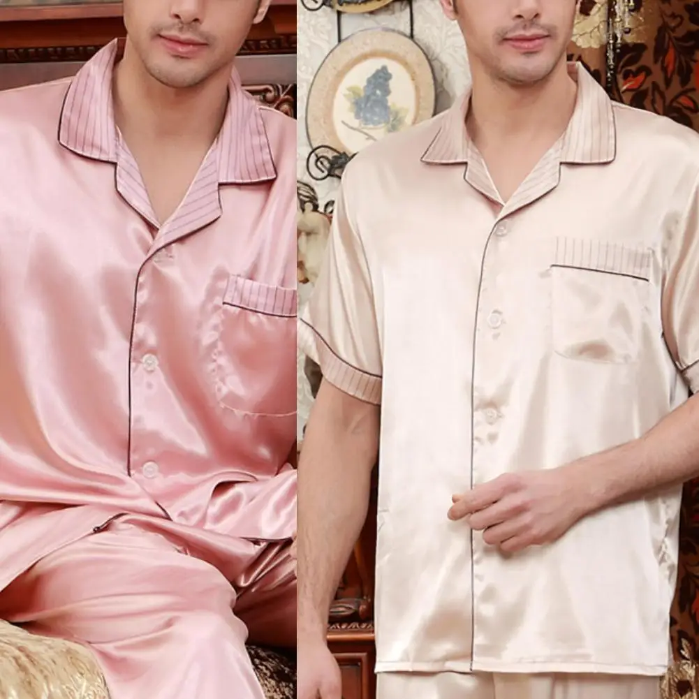 

Men Casual Short Sleeve Turn Down Collar Top Pants Pockets Pajamas Sleepwear Set sexy pajamas for men пижама мужская шелк