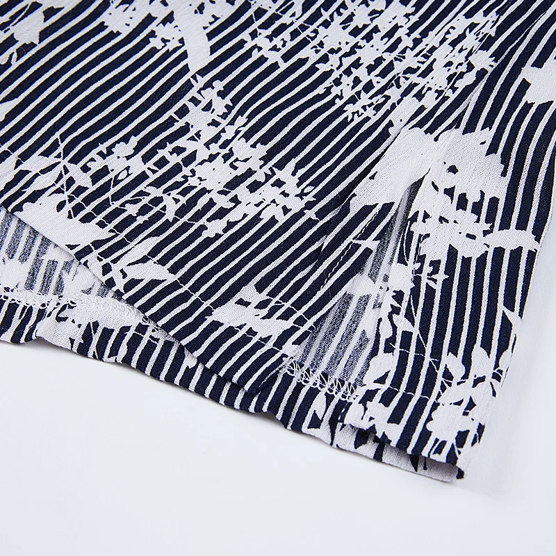 Женское Хлопковое платье в полоску с цветочным принтом и круглым вырезом|Женские