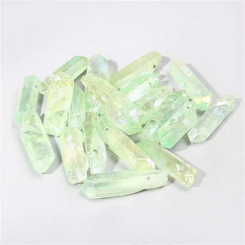 10 шт. светло зеленые необработанные кварцевые кристаллы бусины с отверстием