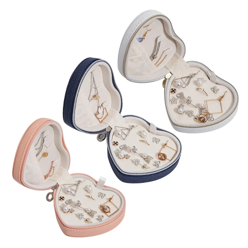 

Heart Shape Portable Jewellery Box Travel Organizer Heart Jewelry Box PU Leather Women Girls Traveling Jewelries Case