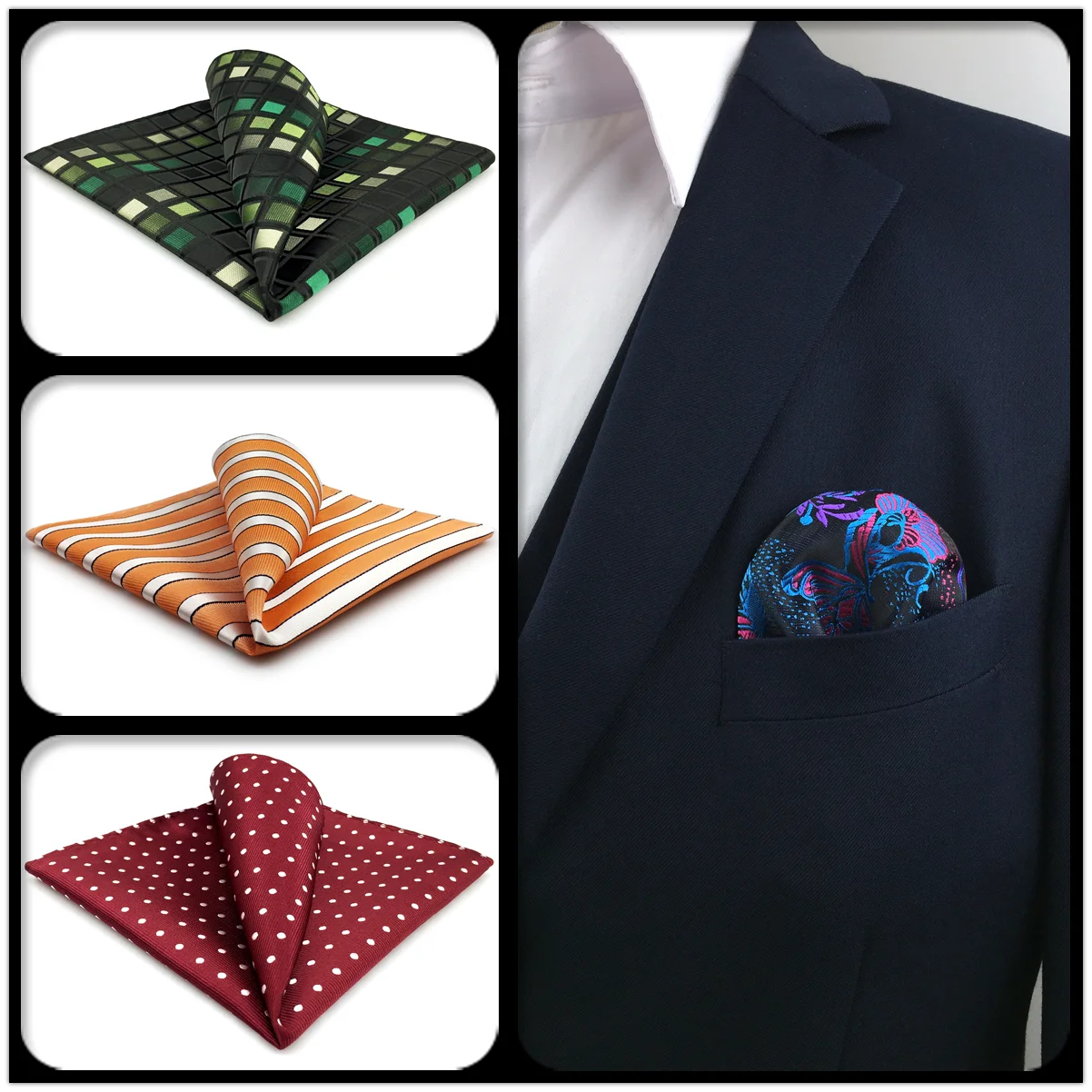 

Multicolor Geometric Pocket Square for Men Silk Wedding Green Handkerchief Classic Blue Hanky Party Fashion