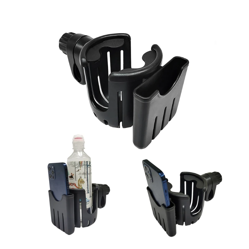 

2 in 1 Stroller Cup Holder with Phone Holder Organizer Universal Rack 360 Rotatable Milk Bottle Holder for Cart