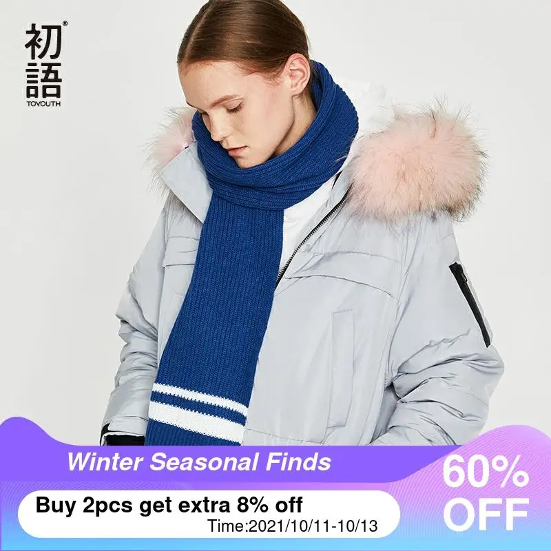 Зимние винтажные синие вязаный шарф в полоску Toyouth |