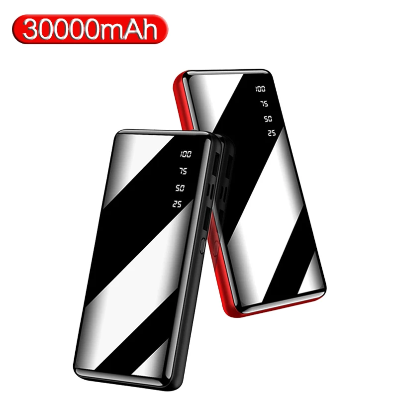 Портативный внешний аккумулятор 30000 мАч универсальный с зеркальной поверхностью