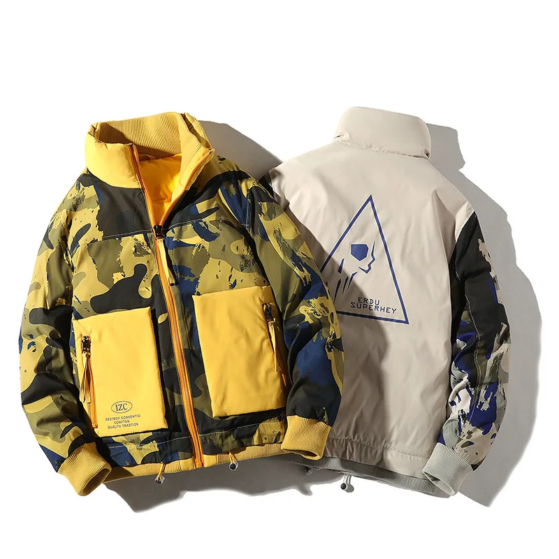 Камуфляжный мужской пуховик Зимний хип-хоп пэтчворк толстый зимний канадский