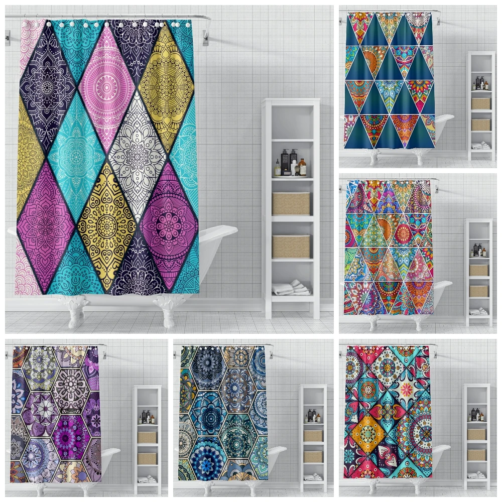

Bohemian Shower Curtains Geometric Mandala Pattern Fabric Shower Curtain With Hook Waterproof Polyester Bath Curtain Decor Home