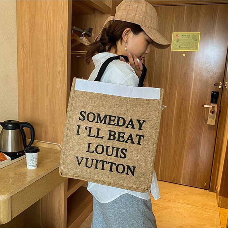 

Large Capacity Tote Bags Cotton Linen Handbag 2021 Summer New Simple Casual Letter Printing Female Shopping Bag Shoulder Bags