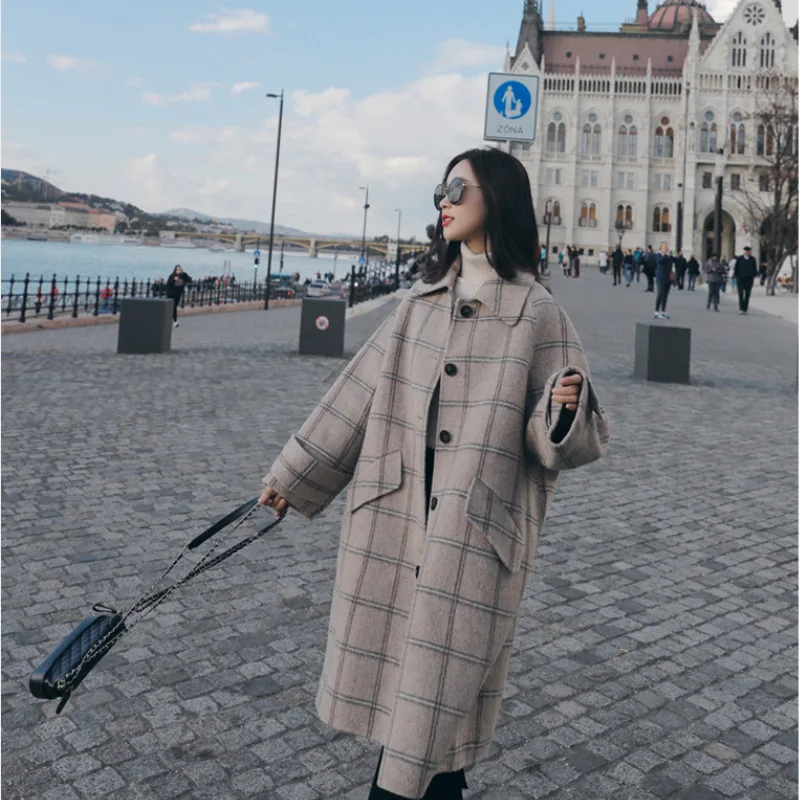 

Women Winter Long Overcoat Outwear Plaid Coat Loose Plus Size Cardigans Long Sleeve Manteau Femme Hiver Elegant Thicken 2020