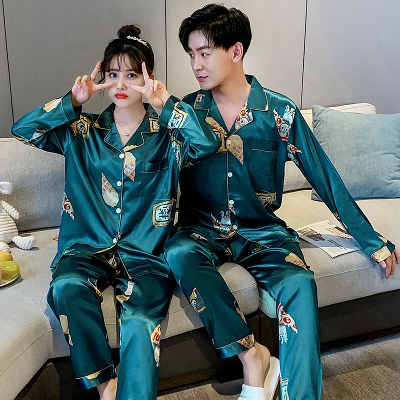 New Luxury Pajama set Satin Silk Pajamas Sets Couple Sleepwear Family Pijama Lover Night Suit Men & Women Casual Home Clothing