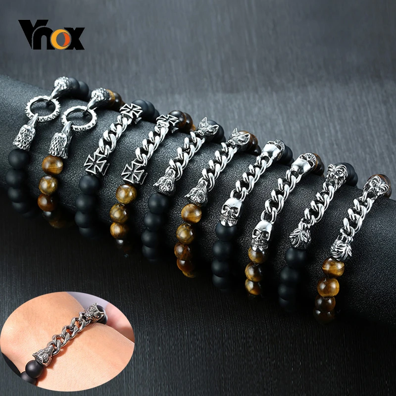 Мужские браслеты цепочки Vnox из нержавеющей стали с крестиками в виде головы