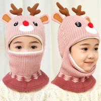 winter beanie hat for boys girls bonnet with protect neck cartoon animal windproof child knit hat santa gift 2 to 6 years old