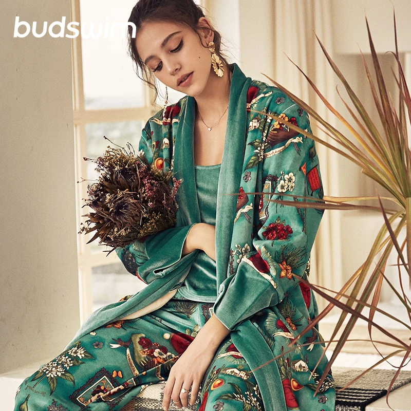 Пижамные комплекты одежда для сна бархатные пижамы женщин 3 штуки зимний костюм