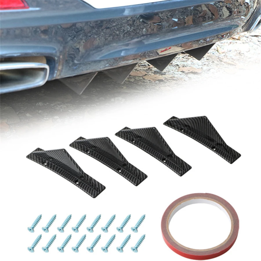 

4pcs/lot ABS Car Back Bumper Lip Diffuser Spoiler Shark Fin Curved Carbon Fiber Style