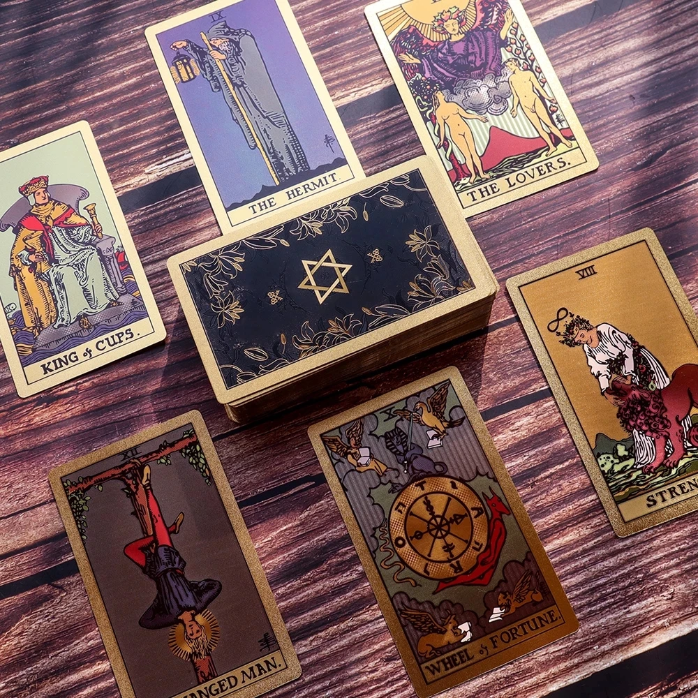 

Tarot Deck 78 Cards Divination Collection Golden Future Fate Indicator Forecasting Cards Gift Table Case Board Game Leather Box