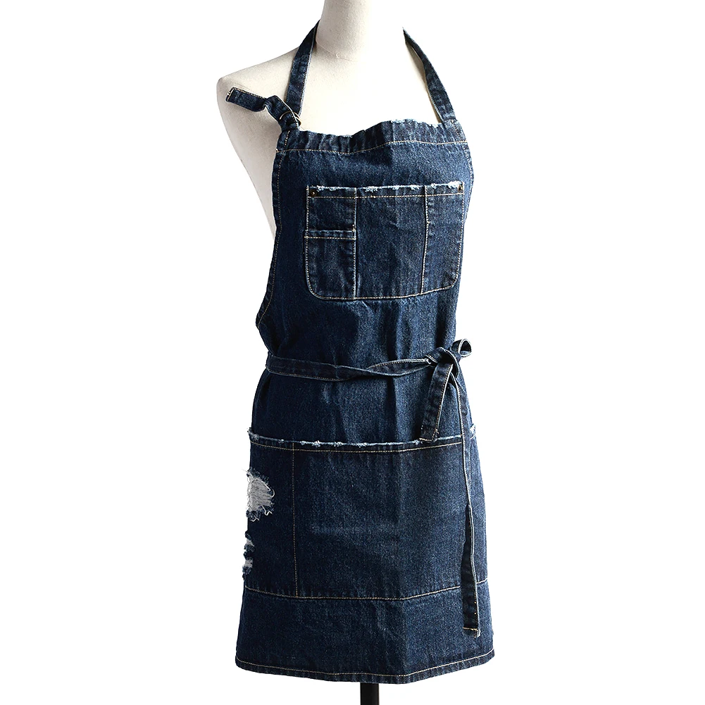 

Fashionable Cotton Denim Baking Apron Adjustable Strap Nordic Simple Washed Home Apron Cafes Lounge Bars Kitchens