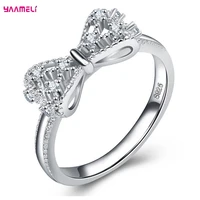 korean sweet sparkling bowknot stackable ring micro pave 925 sterling silver women christmas day gift white topaz jewelry