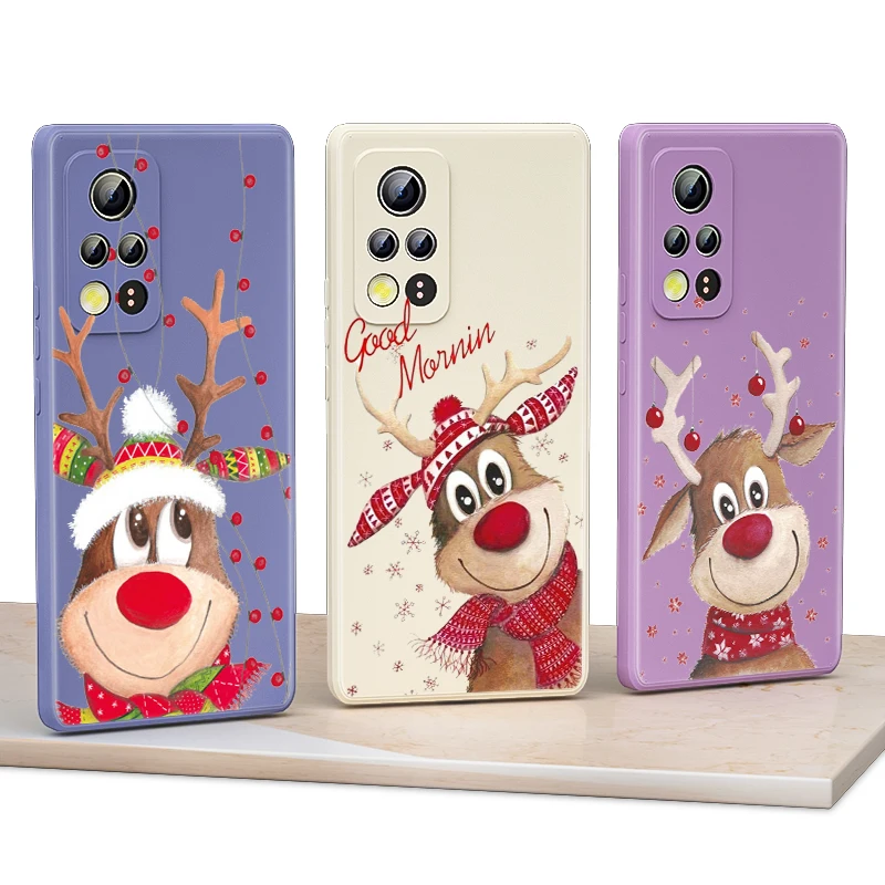 

Christmas Deer Cute for Honor 50 30 20 10 10X 9X 9S 9C Pro Lite 5G Liquid Silicone Soft Cover Shockproof Phone Case