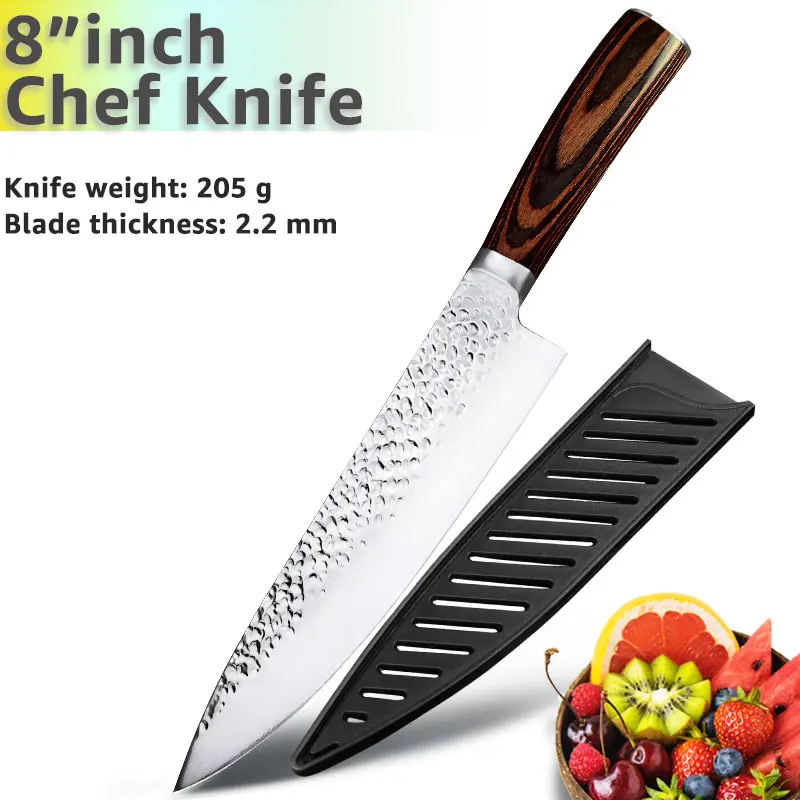Кухонный нож 8 дюймов, нож шеф-повара 7CR17 440C, немецкие японские ножи из нержавеющей стали, нож для мяса, слайсер, нож Santoku, набор инструментов - Цвет: 8 inch chef knife