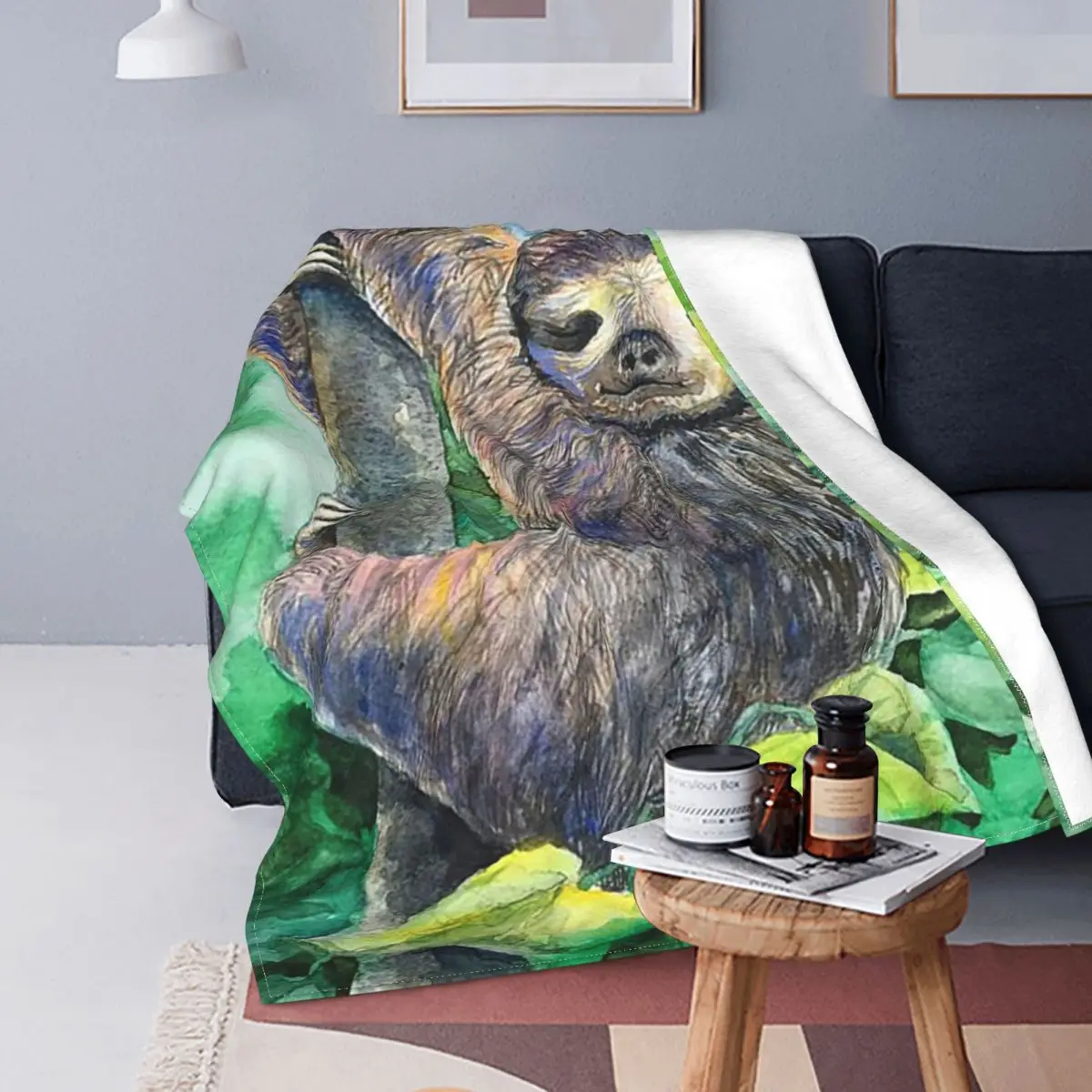 

Sloth Watercolor Painting Cute Blanket Fleece Spring/Autumn Animal Multifunction Warm Throw Blankets for Bed Car Plush Quilt