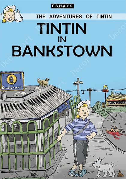 Мультфильм Приключения Тинтина собаки в бэнкстаун комикс Холст Картина Винтаж