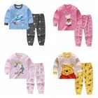 Комплект нижнего белья для младенцев 0, 1, 2, 3 лет, осенний комплект из двух предметов с длинным рукавом, детская одежда, детские пижамы из 100% хлопка с мультяшным рисунком