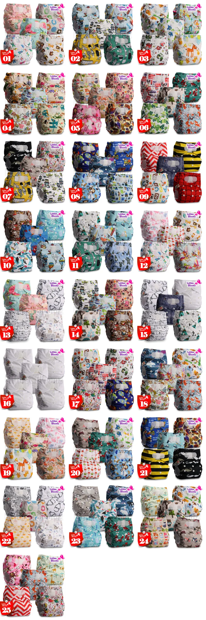 [Littles и Bloomz] 5 шт./компл. Стандартный крюк-петля Многоразовые моющиеся пеленки, 5 подгузники/подгузники и 5 вставки из микроволокна в одном комплекте