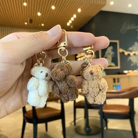 lovely soft plush bear keychain cute cartoon animal pendant key ring bag charm trendy woman car keys accessories bear doll gift
