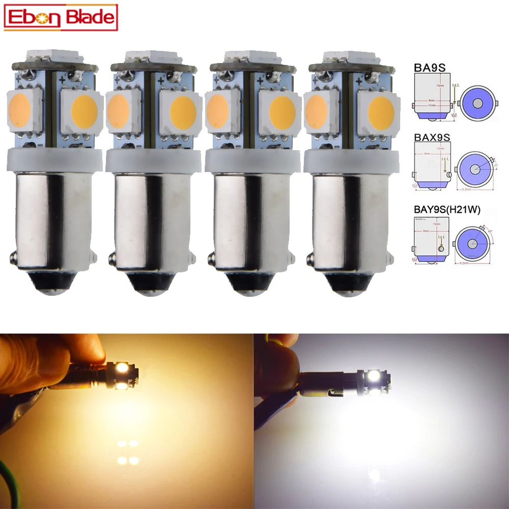 4 шт. BA9S T11 T4W BAX9S H6W BAY9S H21W байонетный светодиодный фонарь теплый/белый