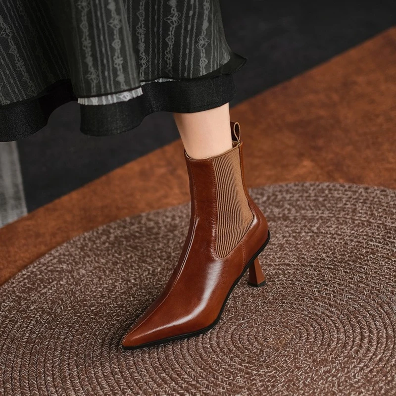 

2021 Winter Women Boots Fashion Elastic Boots Pointed Toe Stiletto Shoes Women Leather Modern Boots High Heels Shoes for Women