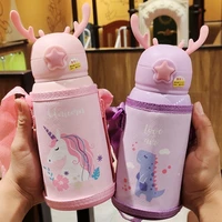 unicorn 316 stainless steel cup childrens vacuum flask for students cup with straws kindergarten cartoon antler water bottle