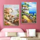 Абстрактный Цветочный пейзаж, Постер и принты в средиземноморском море, фотообои на холсте, картина для гостиной