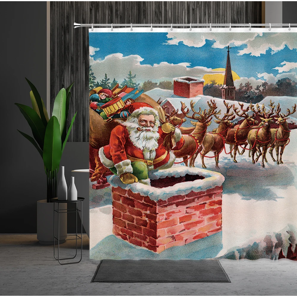 Занавески для душа зимние рождественские в европейском стиле с принтом