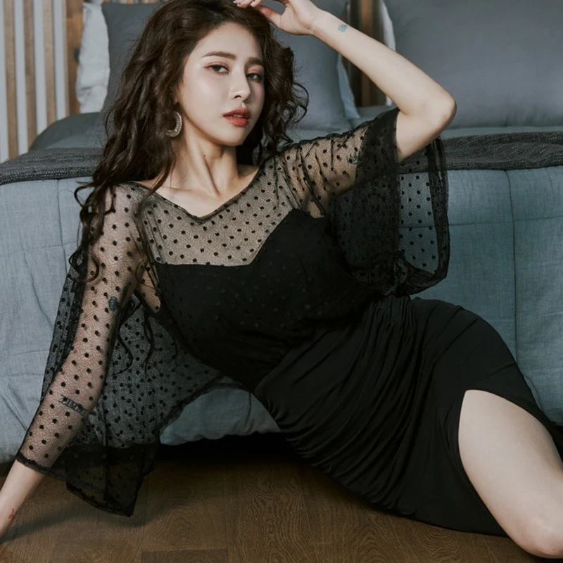 Длинное женское платье COIGARSAM в стиле пэчворк Новые Вязаные сетчатые платья с