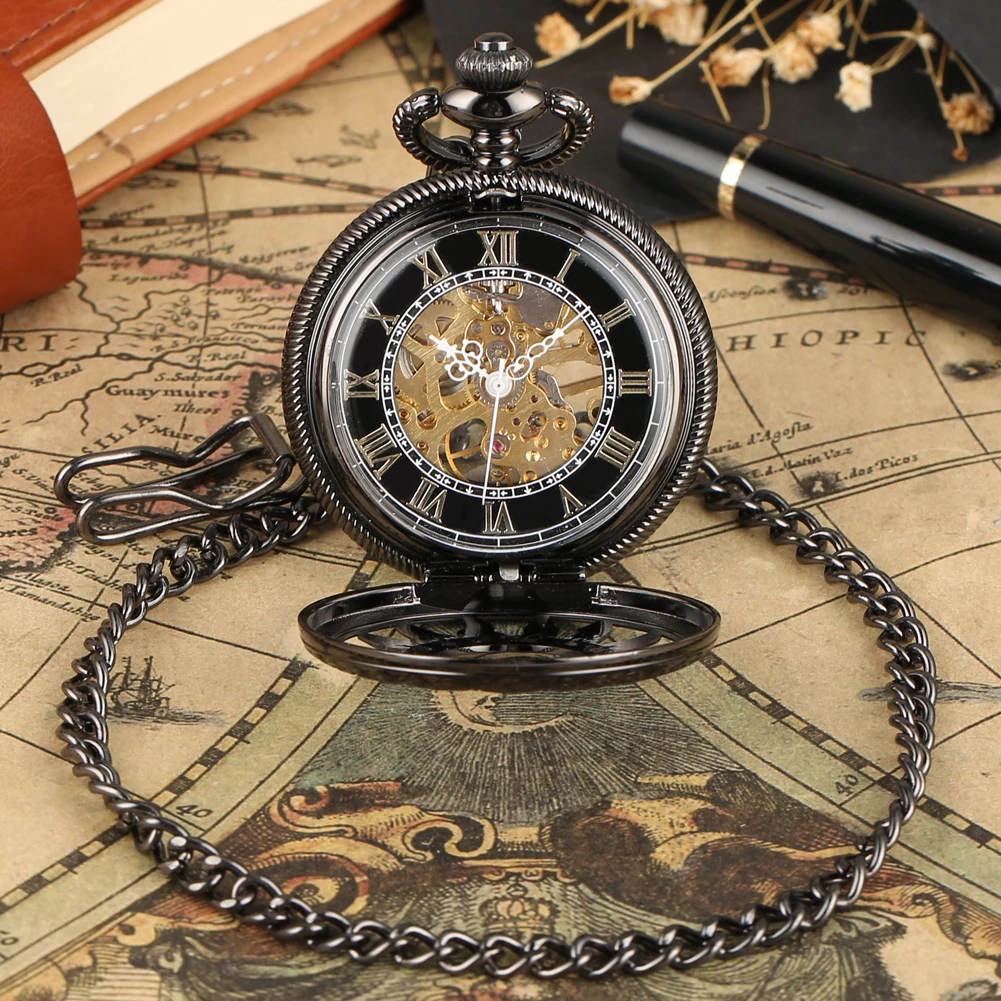 

Exquisite Hollowed-out Case Pocket Watches Practical Roman Numerals Hand-winding Mechanical Pocket Watches Fashion Pendant Clock