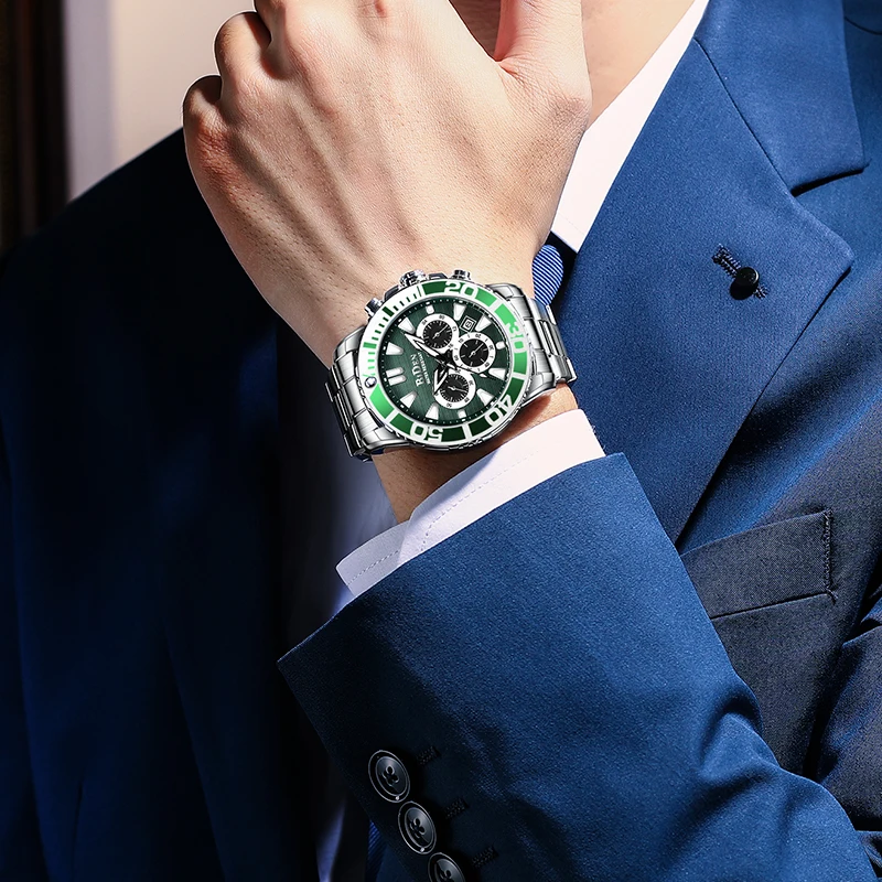 

BIDEN men's watch, analog quartz, waterproof date, chronograph, stainless steel, fashion business, men's watch