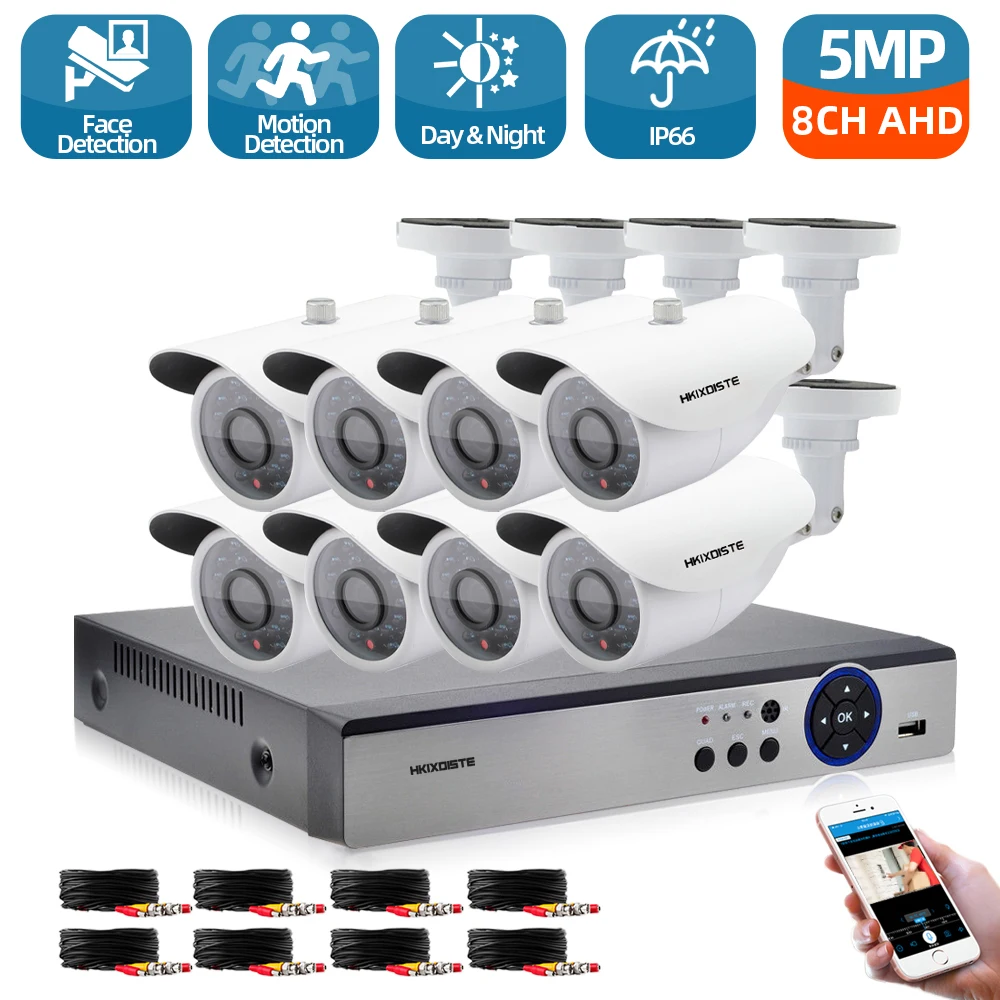 

Face Detection 8CH 5mp AHD DVR Kit 6 IN 1 8PCS Cameras Outdoor CCTV Camera System IR Security Camera Video Surveillance System