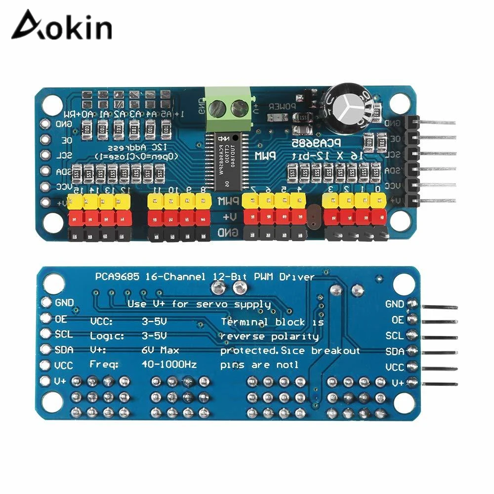 Плата сервопривода Aokin PCA9685 16 каналов 12 бит PWM интерфейс IIC модуль контроллера для